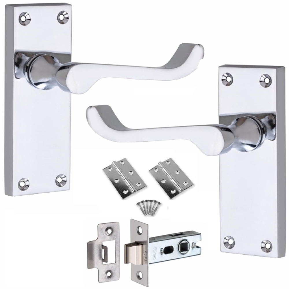 Golden Grace Polished Chrome Victorian Scroll Latch Door Handle with Hinge 6 Pack 120 x 40mm Image 3
