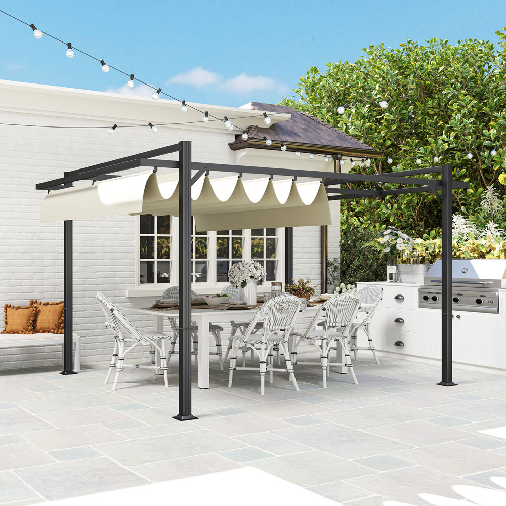 Outsunny 3 x 4m Khaki Aluminium Frame Pergola with Retractable Roof Image 3