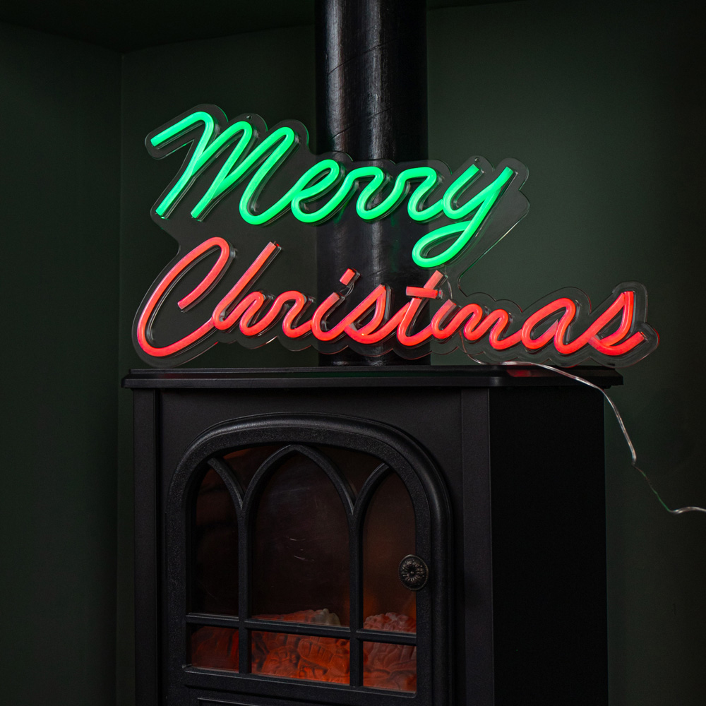 Samuel Alexander Green and Red LED Light Up Neon Merry Christmas Decoration Image 2