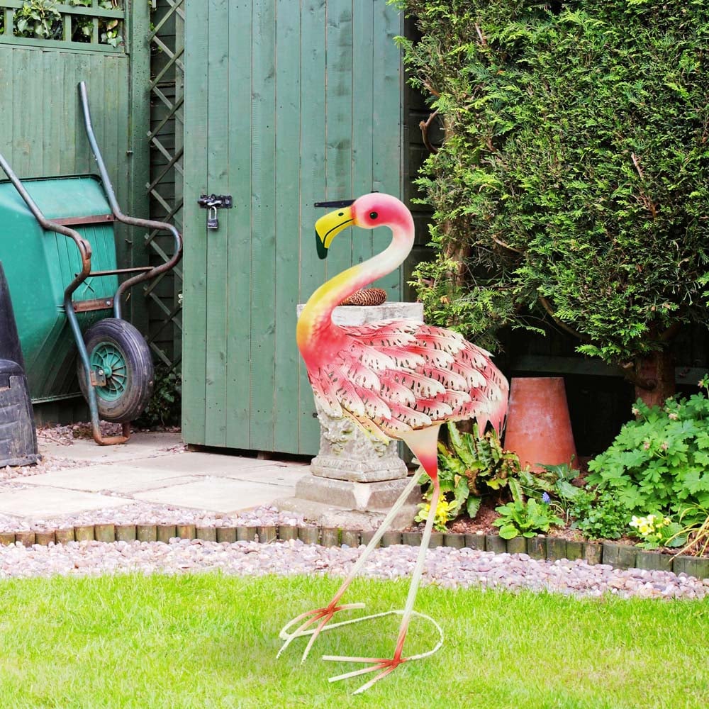 Outsunny Pink Metal Flamingo Garden Ornament with Stake Image 4