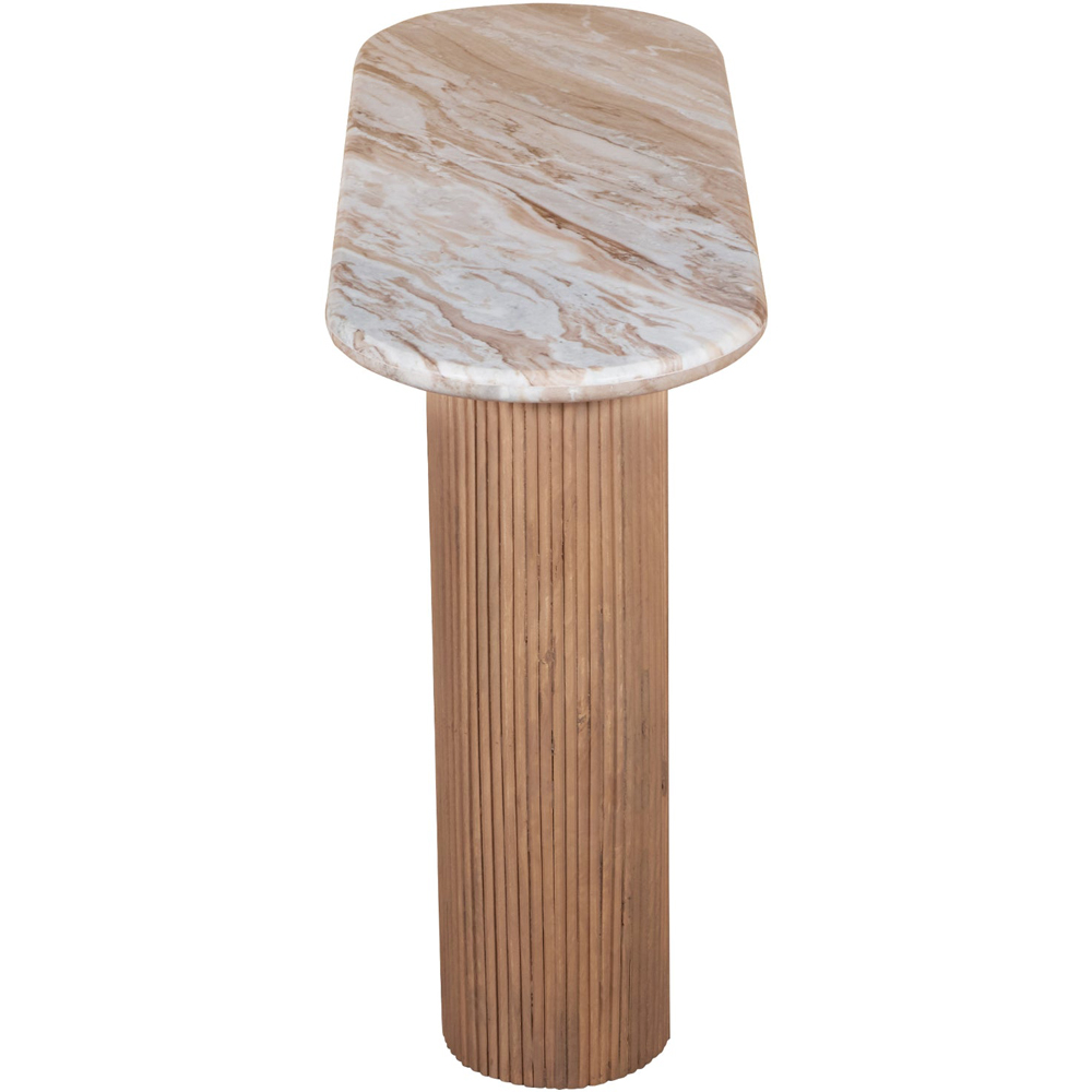 IH Design Bundi Natural Marble and Wood Pedestal Console Table Image 4