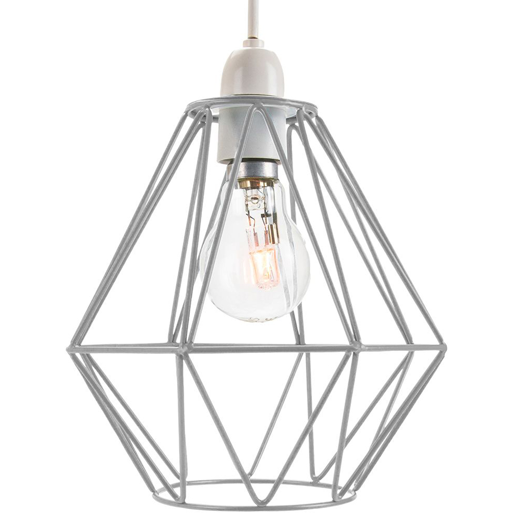 Happy Homewares Matt Grey Metal Cage Ceiling Pendant Light Shade Image 1