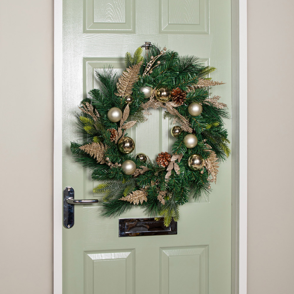 Samuel Alexander Christmas Wreath with Gold Baubles Pinecones and Glitter Berries 60cm Image 7