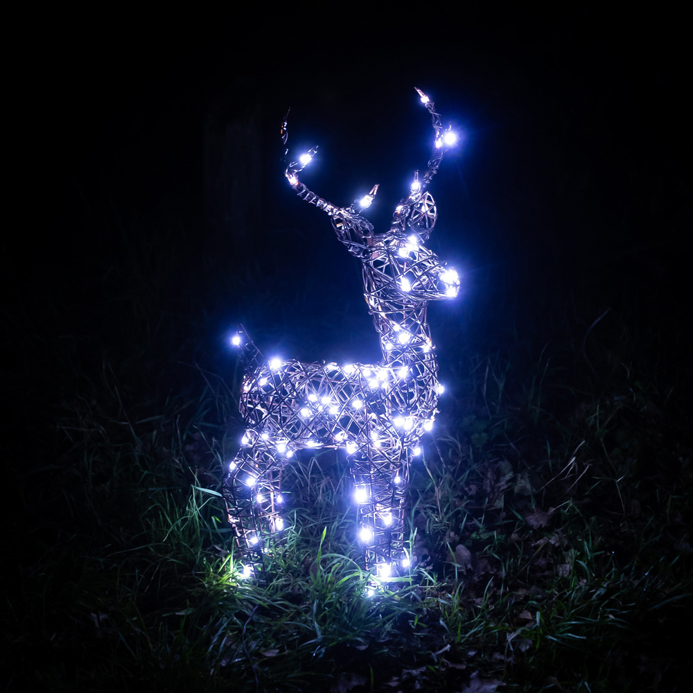 The Christmas Centre 90 LED Brown Wicker Light-Up Small Stag Reindeer 60cm Image 2
