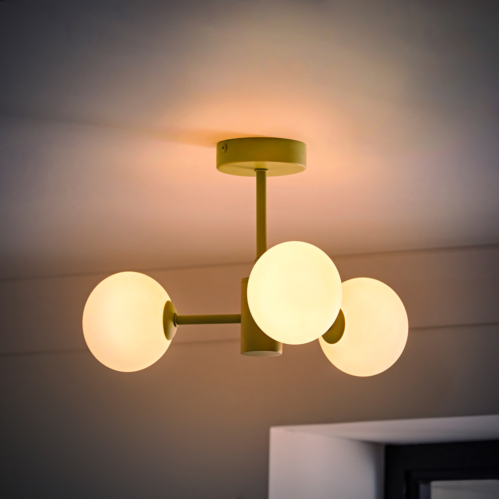 ValueLights Marlow 3 Arm Sage Green Opaque Glass Globe LED Ceiling Light Image 2