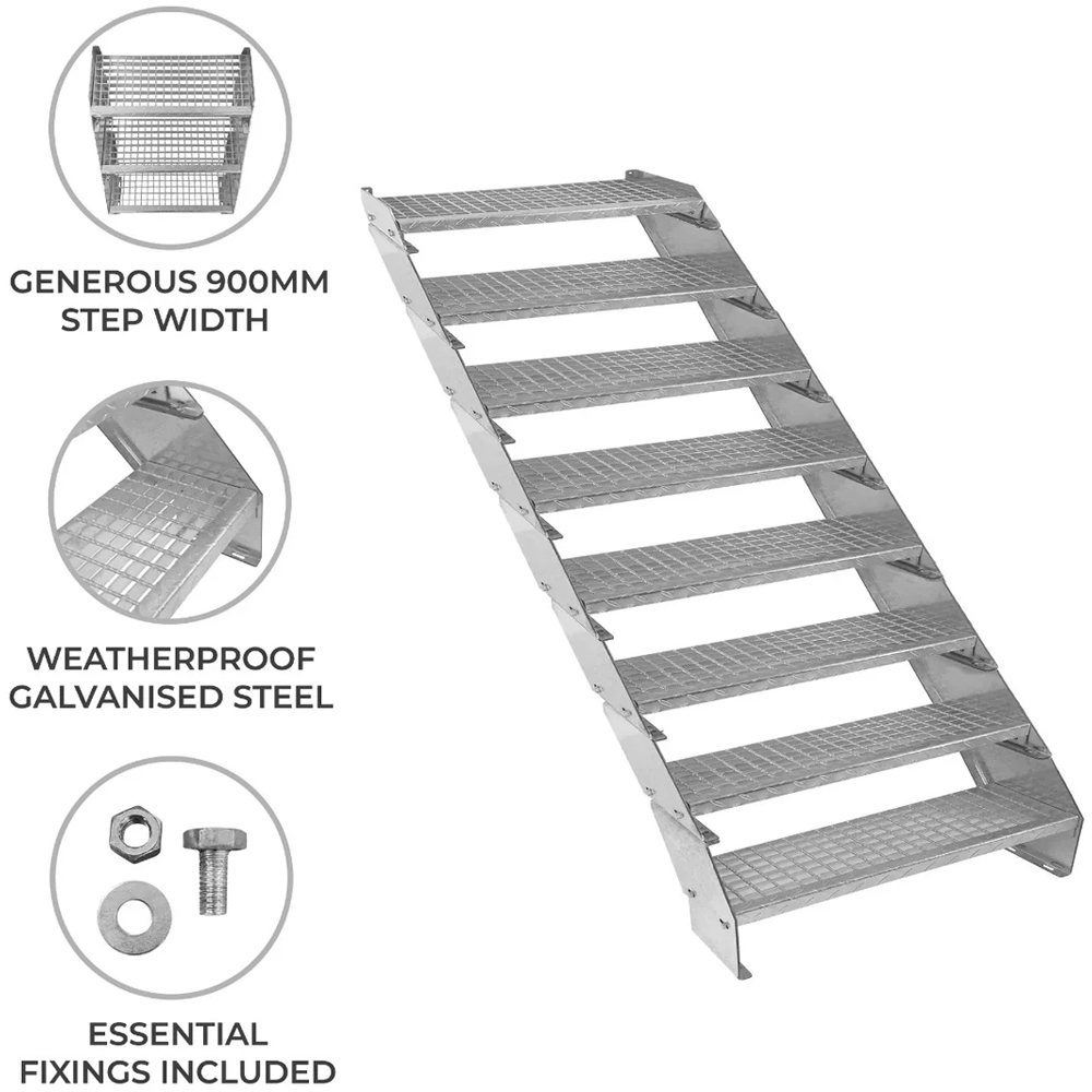 MonsterShop 8 Section Adjustable Galvanised Staircase 900mm Image 4