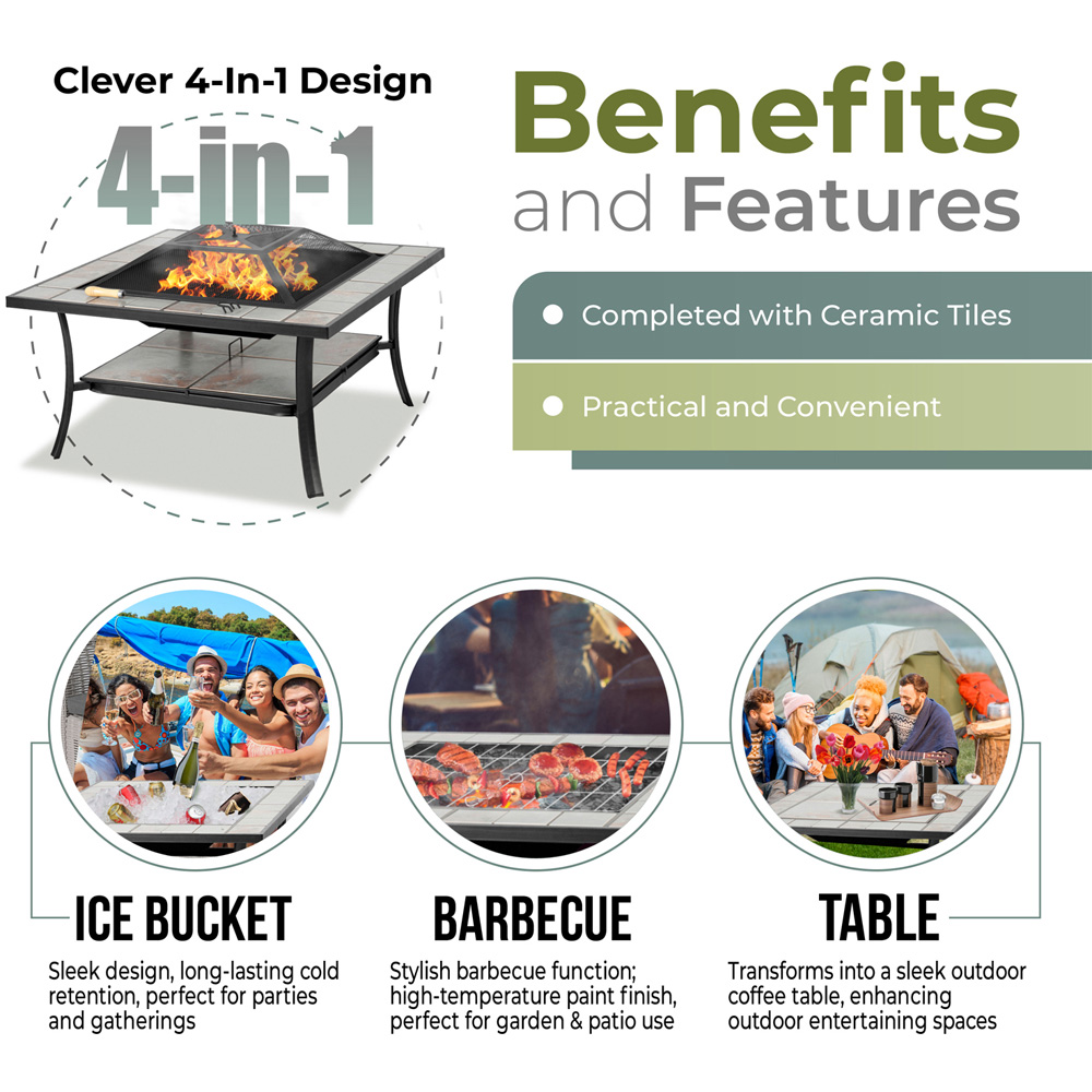 Centurion Supports Shango Black and Ceramic Fire Pit Table Image 7