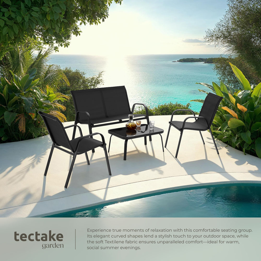 tectake Nora 4 Seater Black Textilene Fabric Outdoor Seating Table Set Image 4