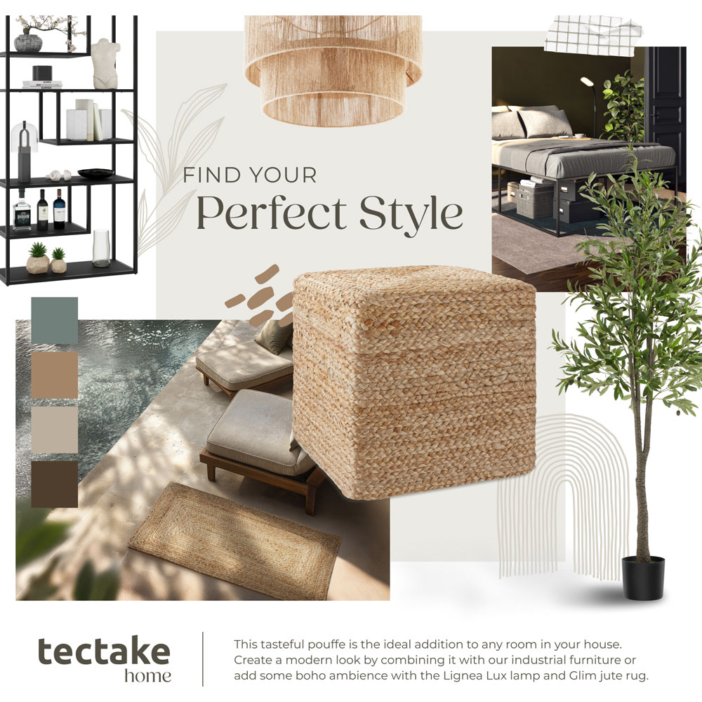 Tectake Banno Boho Style Natural Jute Cube Footstool Image 4