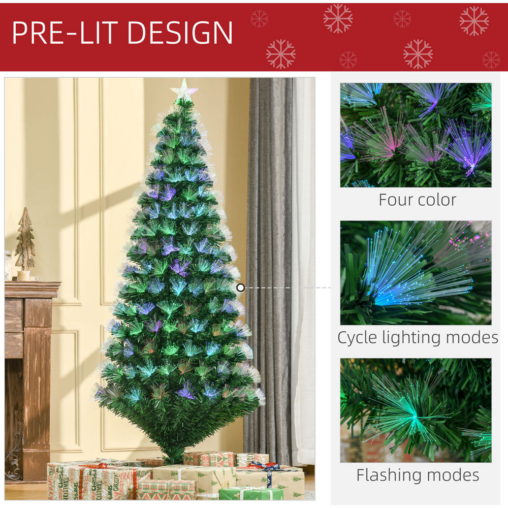 Everglow Fibre Optic Colourful LED Light Pre-Lit Green Artificial Christmas Tree 6ft Image 6