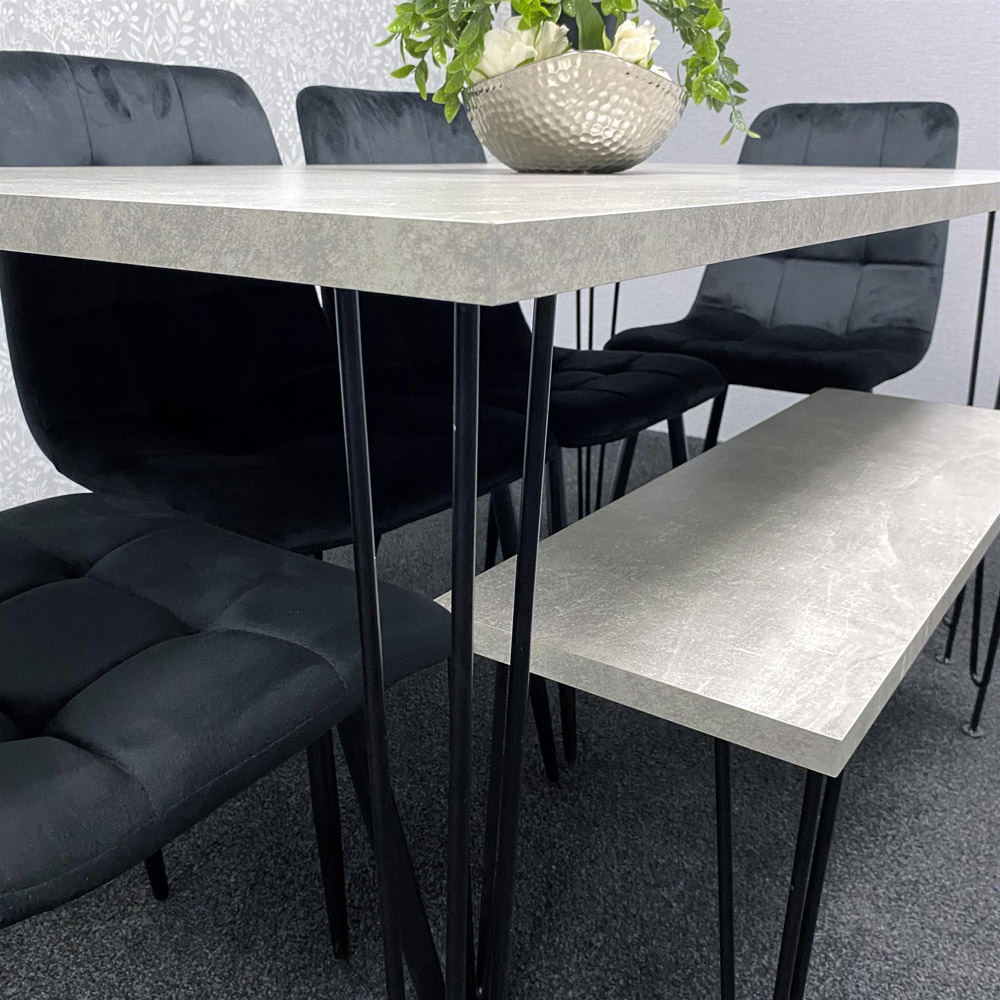 Kosy Koala 6 Seater Grey and Black Velvet Dining Table Set Image 5