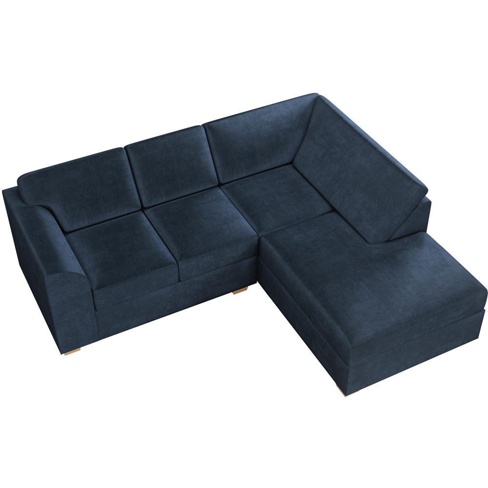 Modo 3 Seater Royal Blue Plush Velvet Right Hand Fixed Back L-Shape Corner Sofa Image 4