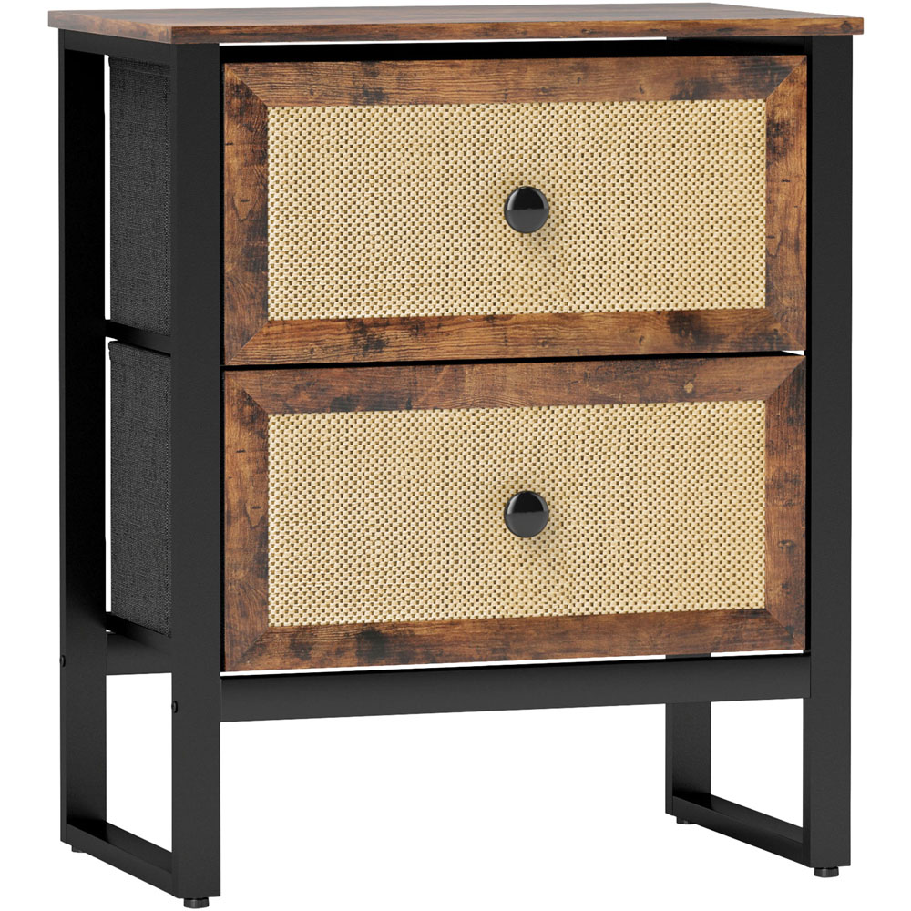 Portland 2 Drawer Rustic Brown Rattan Bedside Table Image 2