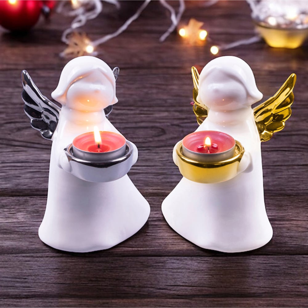 St Helens Silver Wings Ceramic Angel Tealight Holder Image 3