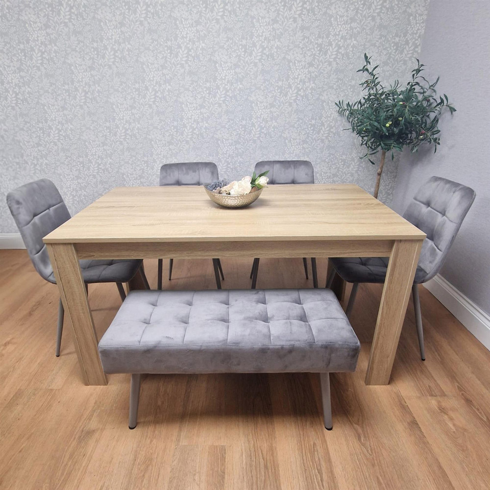 Kosy Koala 6 Seater Dining Set with Bench Oak Effect and Grey Velvet Image 4
