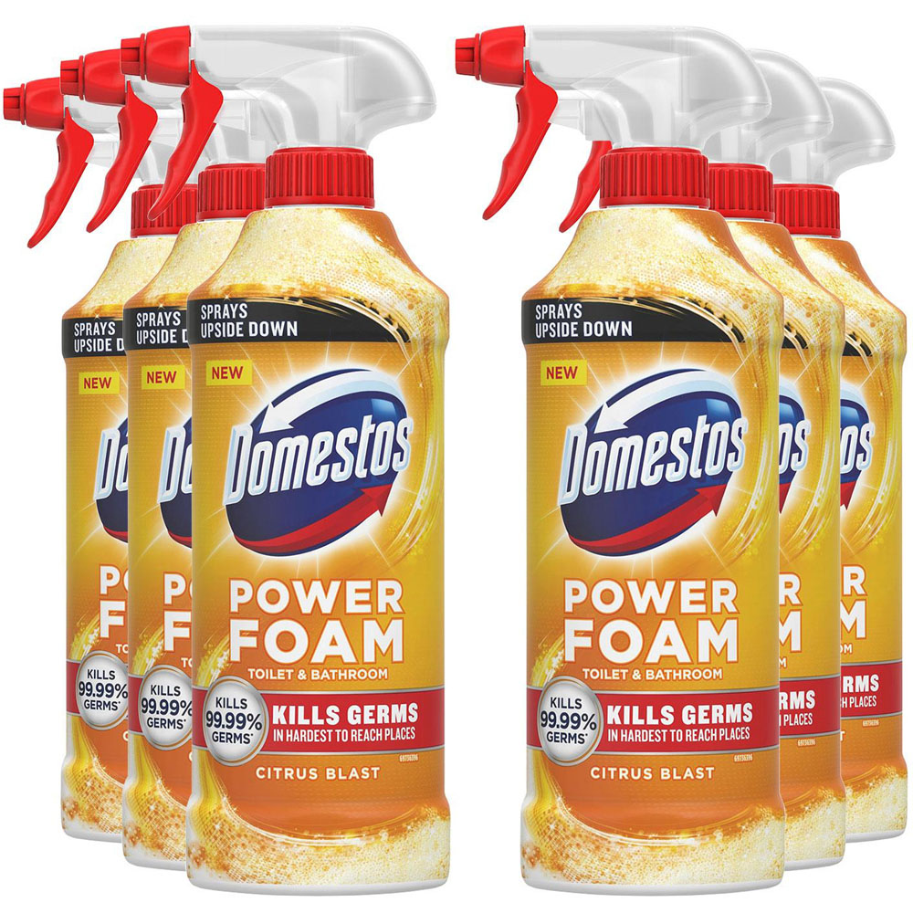 Domestos Power Foam Citrus Blast Toilet and Bathroom Cleaner Spray 450ml 6 Pack Image 1