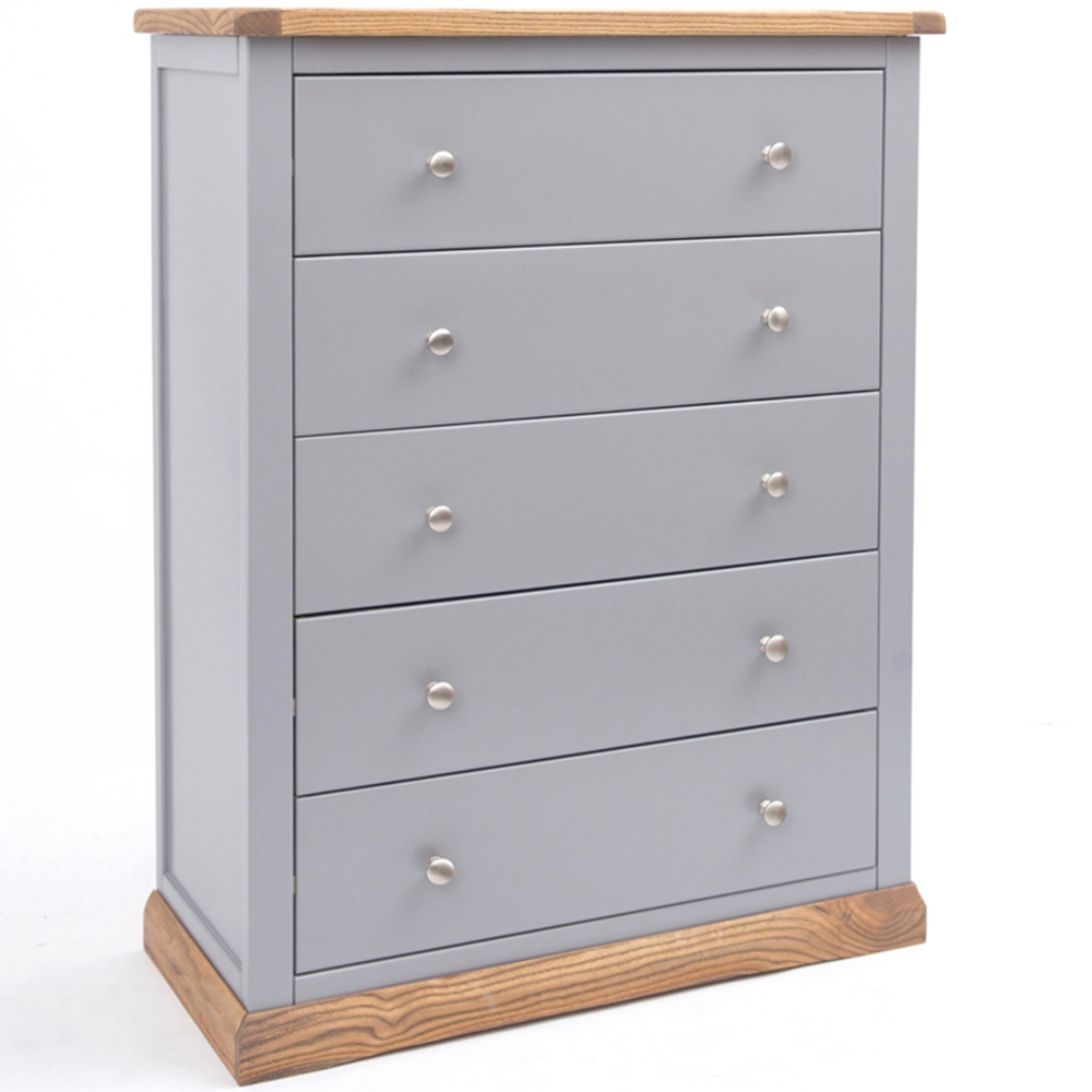 Cabinet Bits Biccari 5 Drawer Grey Chrome Knob Chest of Drawers Image 3