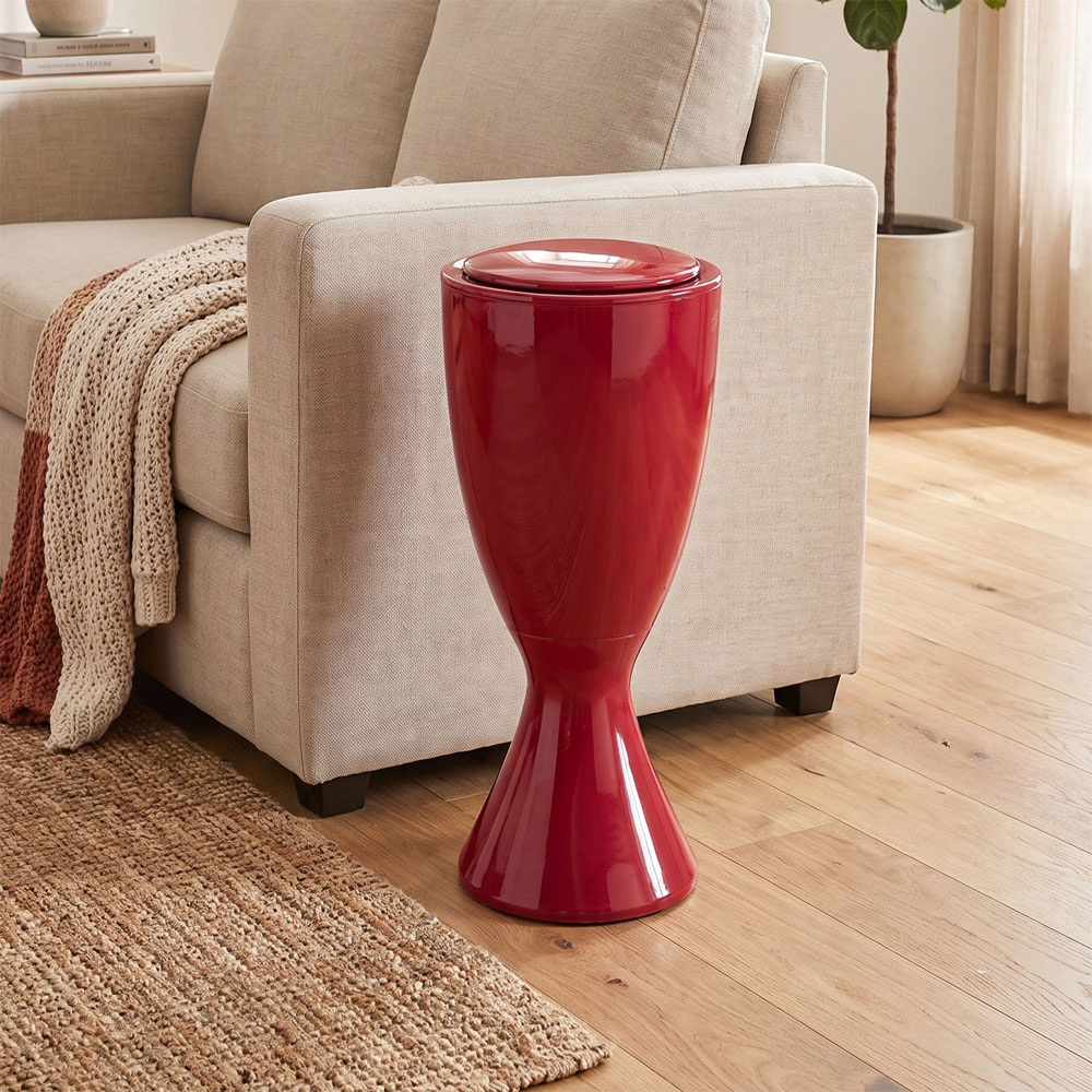 Living and Home Red Goblet Shape Rubbish Bin with Wheels 13L Image 2