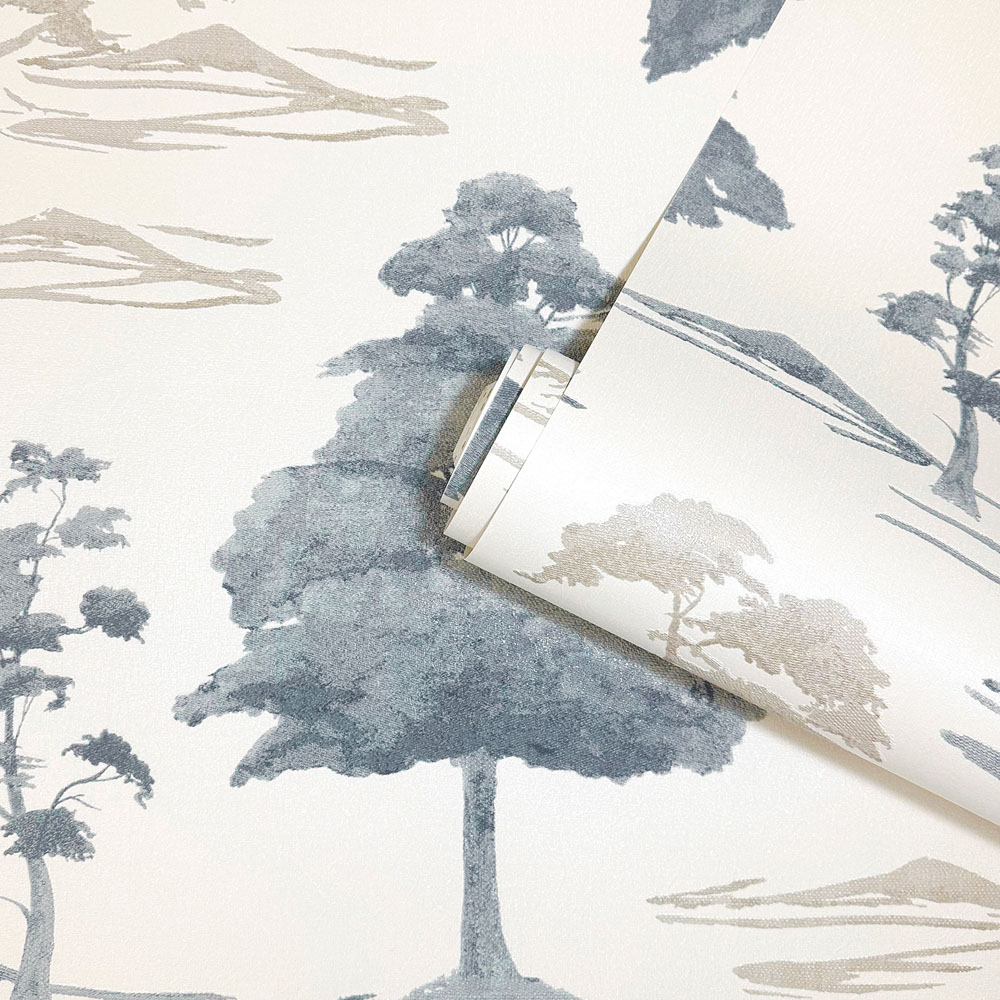 Belgravia Decor Carlotta Tree Blue and Cream Wallpaper Image 2