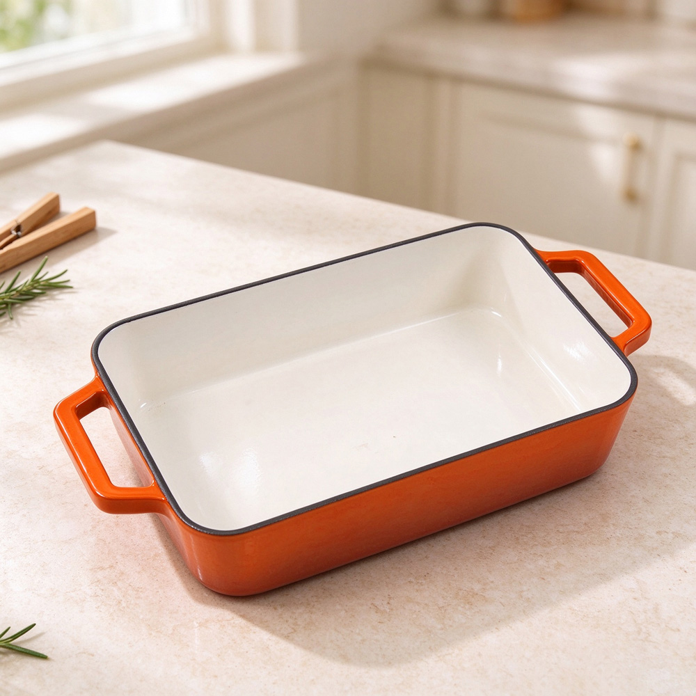 Living and Home 3.2L Orange Enamelled Cast Iron Rectangular Baking Dish Image 7