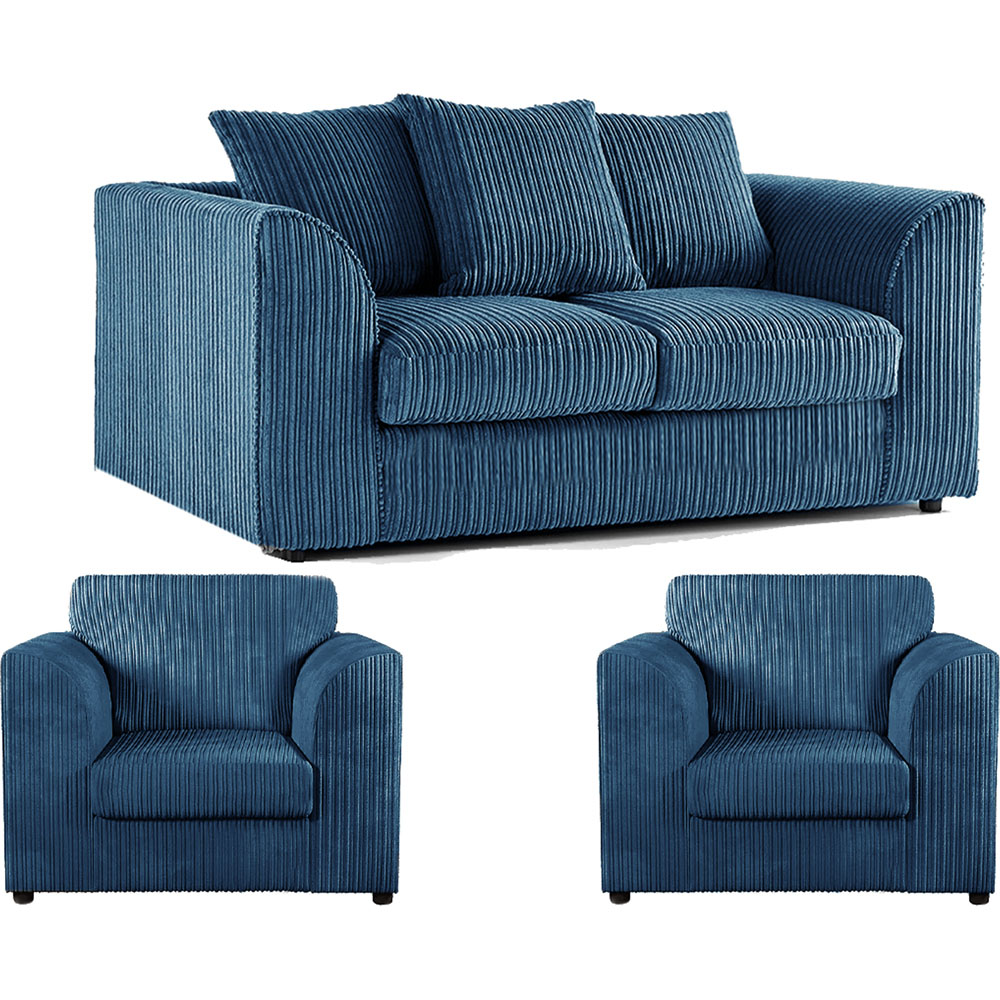 Luxor 4 Seater Marine Blue Jumbo Cord Scatter Back Sofa Suite Image 2