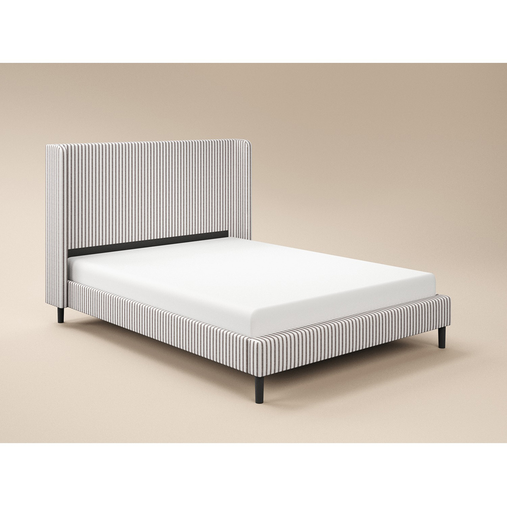SOLACE+CO Jovanna Cream and Brown King Size Striped Woven Fabric Bed with Winged Headboard Image 3
