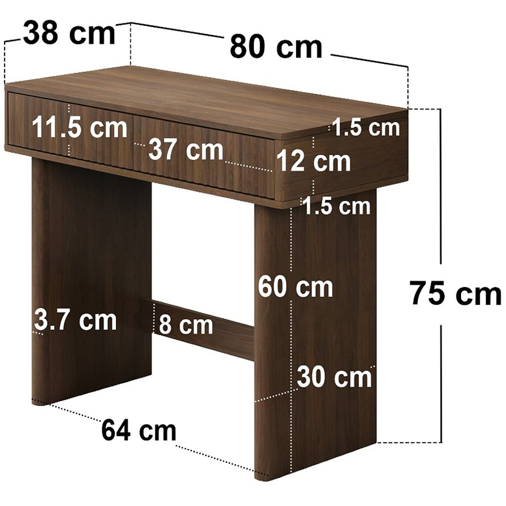 SOLACE+CO Velmor Walnut 2 Drawer Ribbed Dressing Table Image 7