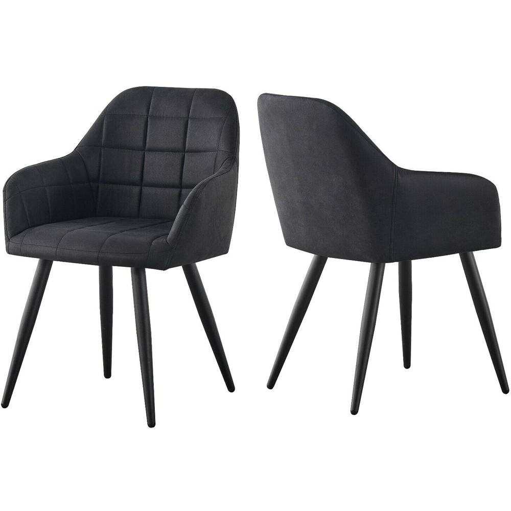 Adrian Set of 2 Black Suede Faux Leather Dining Chairs Image 2