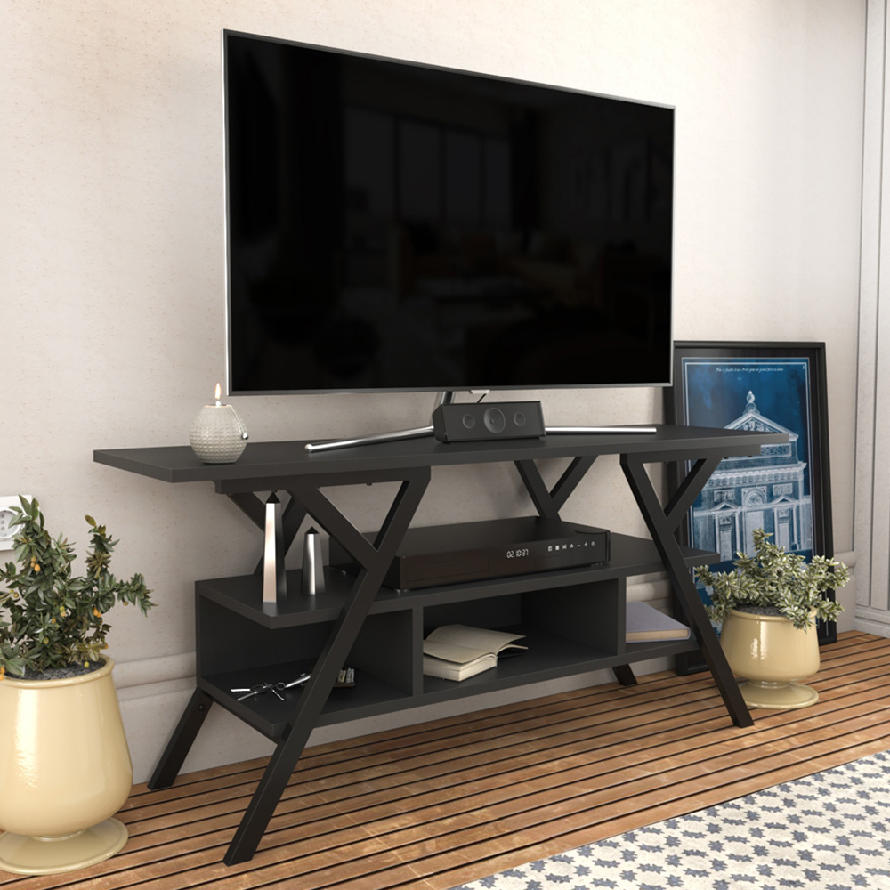 Decorotika Minerva Decorative 4 Open Shelf Black and Anthracite TV Unit Image 6