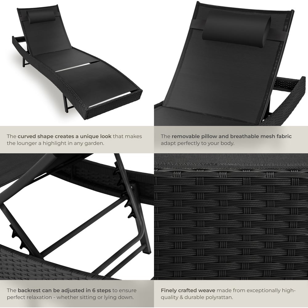 tectake Moana Black 6 Level Sun Lounger with Removable Pillow Image 5