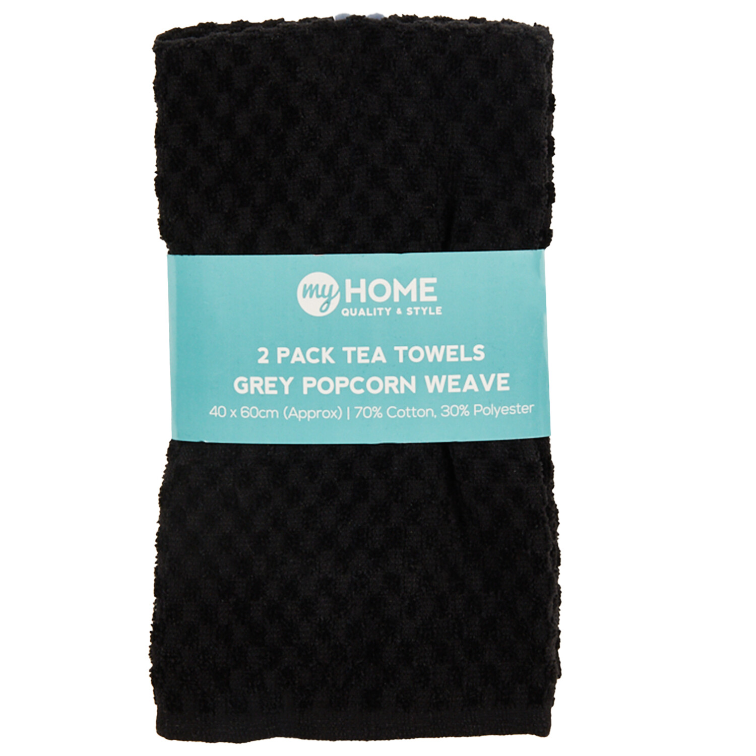 Pack of 2 Grey Popcorn Weave Tea Towel - Grey Image 1