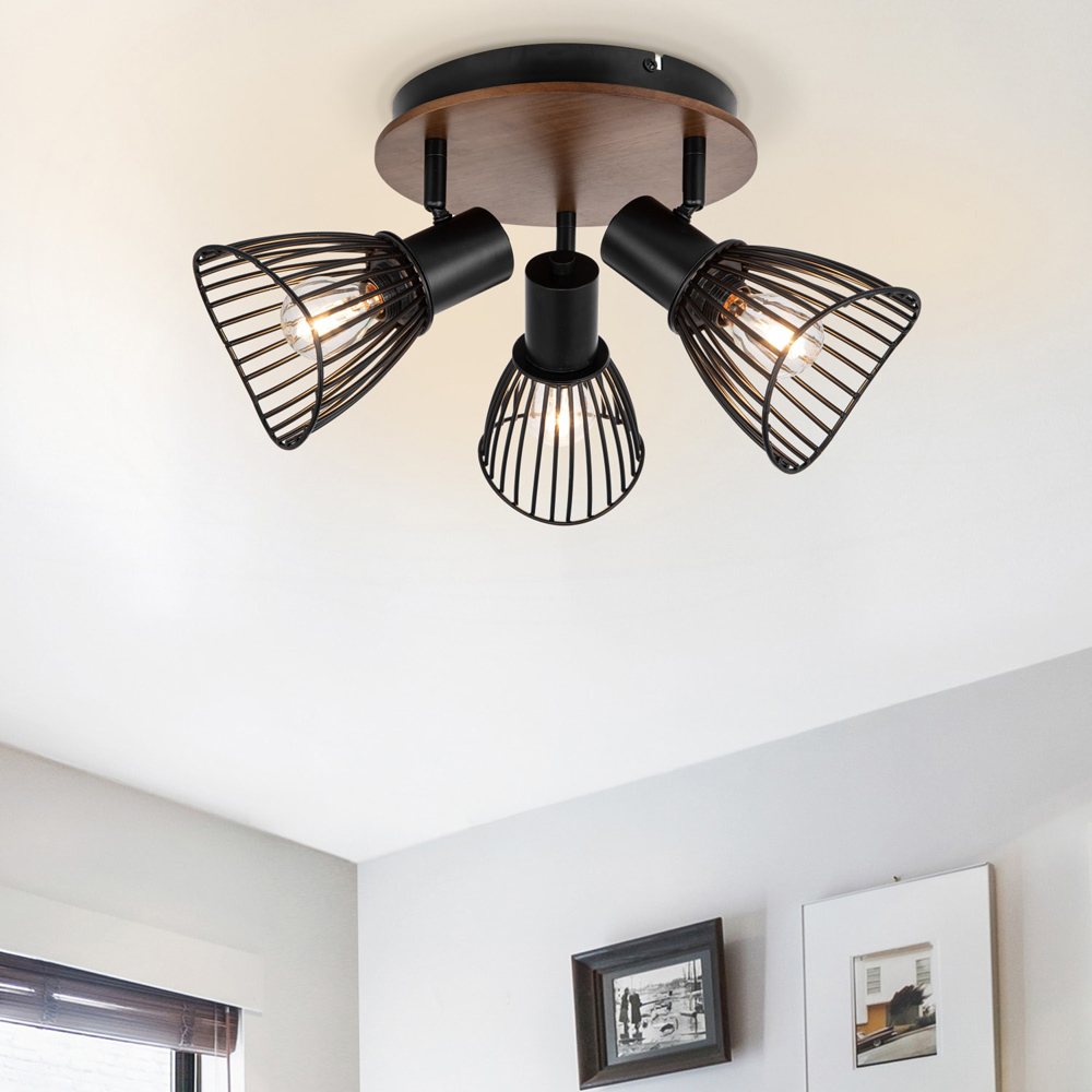 Cosylyte Hadley Matt Black 3 Light Wire Shade Spotlight Image 2