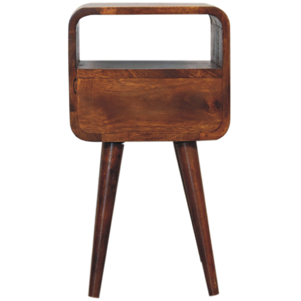 Artisan Furniture Mini Chestnut Single Drawer Single Shelf Mango Wood Curved Open Bedside Table Image 5