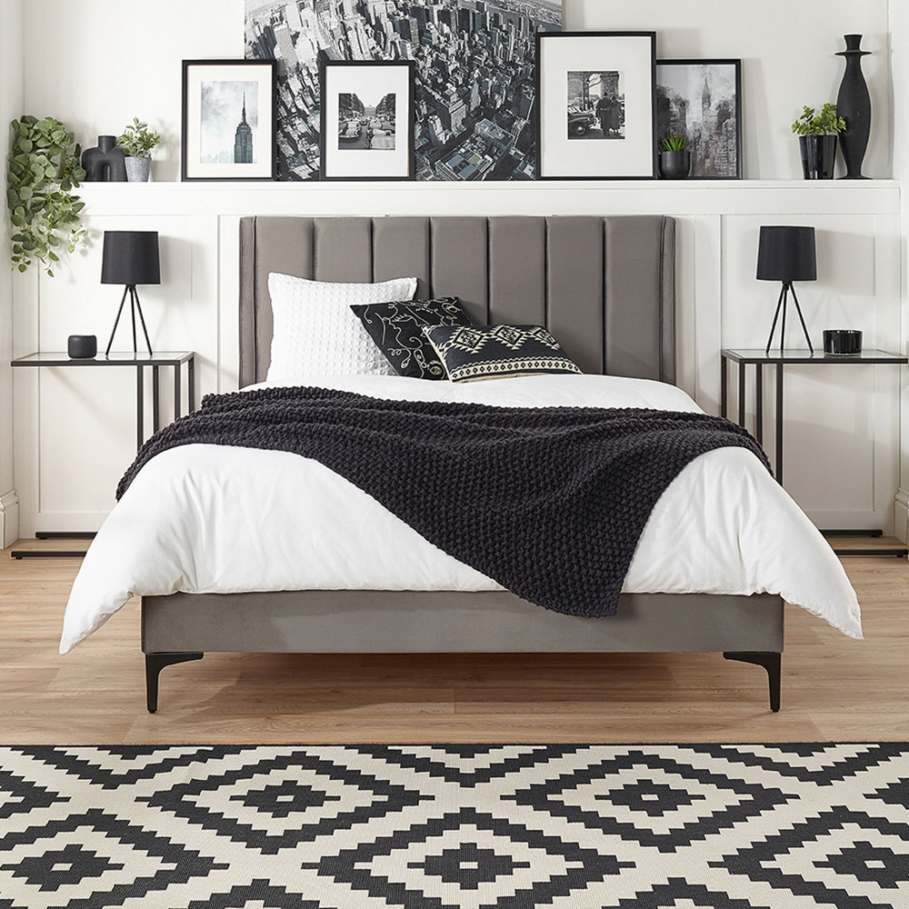 Aspire Furniture Phoebe King Size Grey Brushed Velvet Bed Frame Image 3