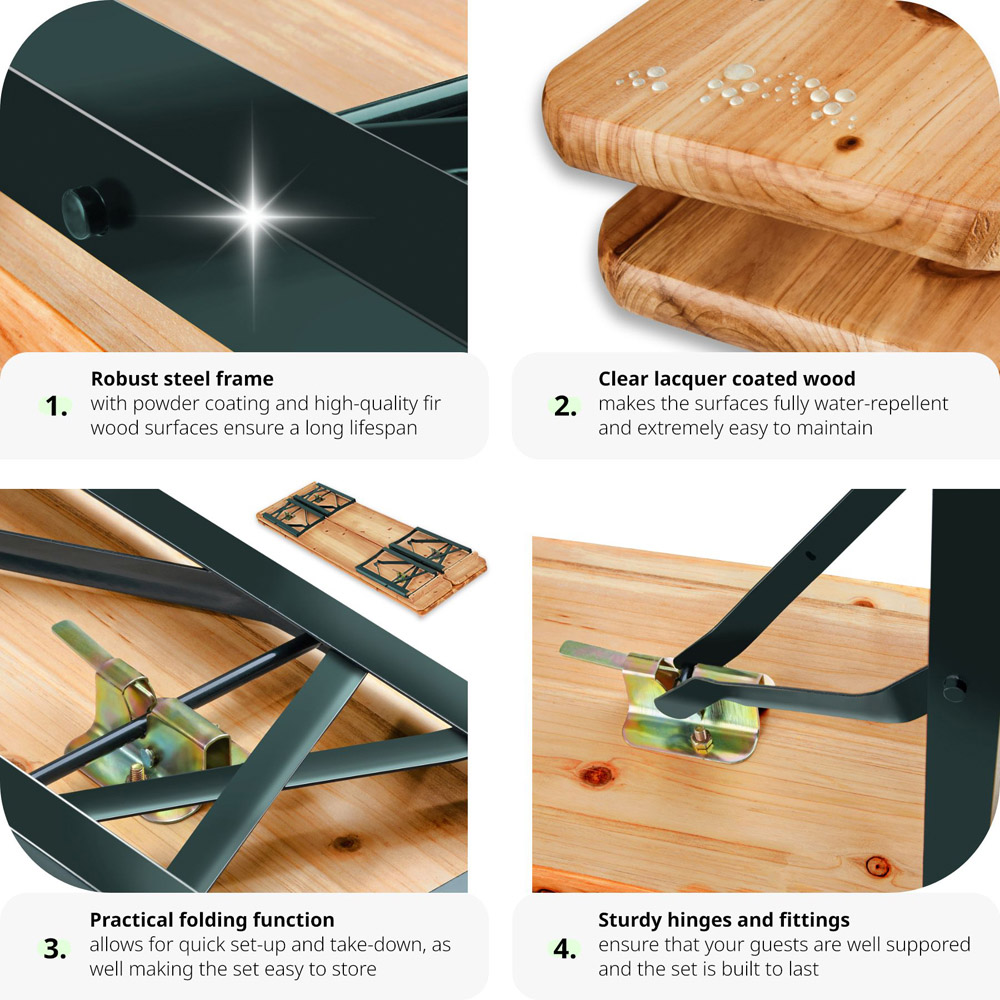 tectake 8 Seater Folding Dining Table with Bench Set Brown Image 4