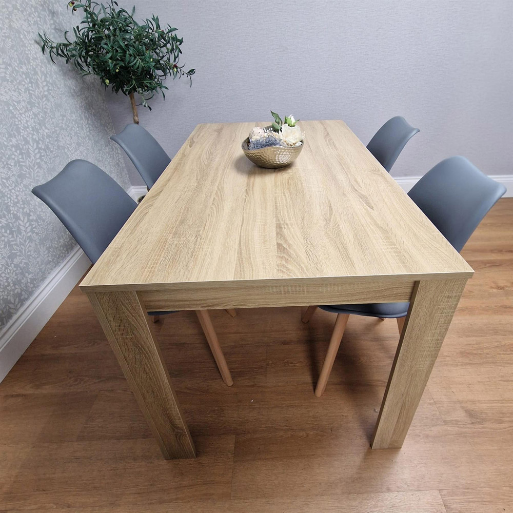 Portland 4 Seater Plastic and Leather Dining Set Oak Effect and Grey Image 6