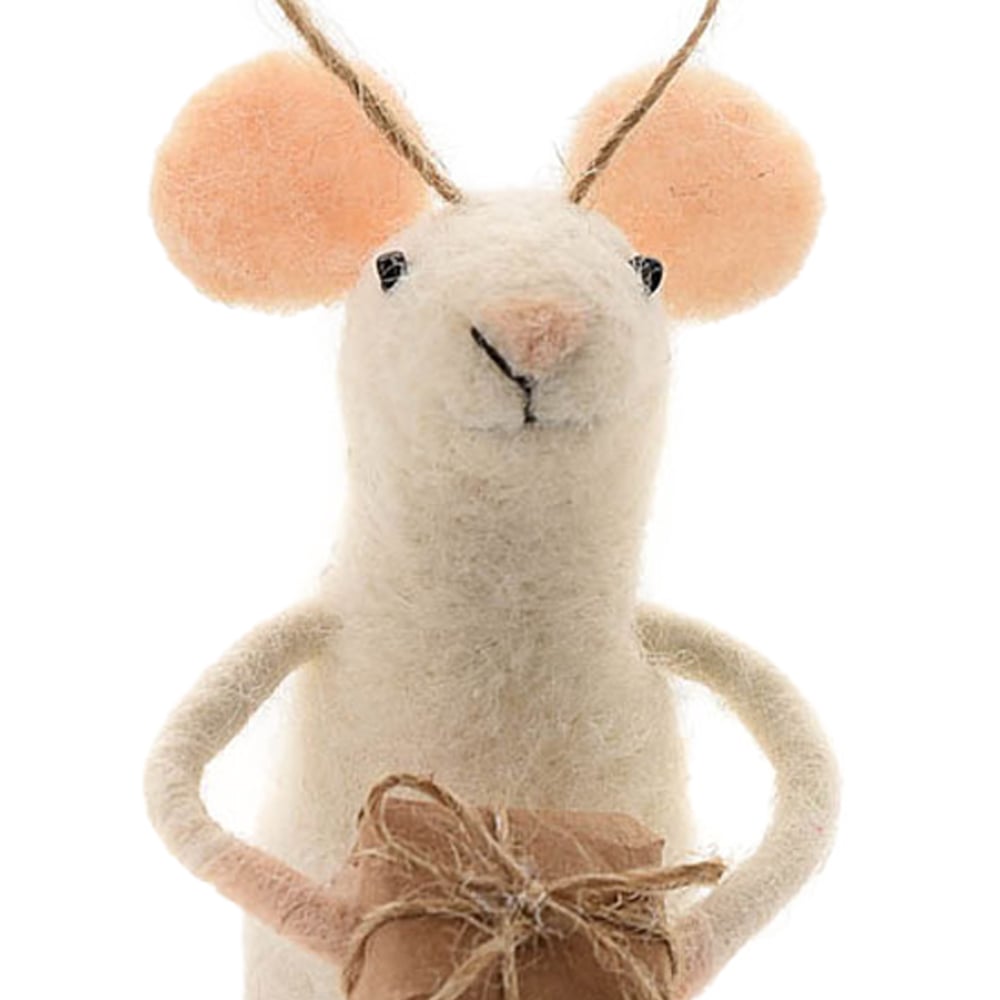 The Christmas Gift Co White Felt Mouse with Gift Decoration Small Image 2