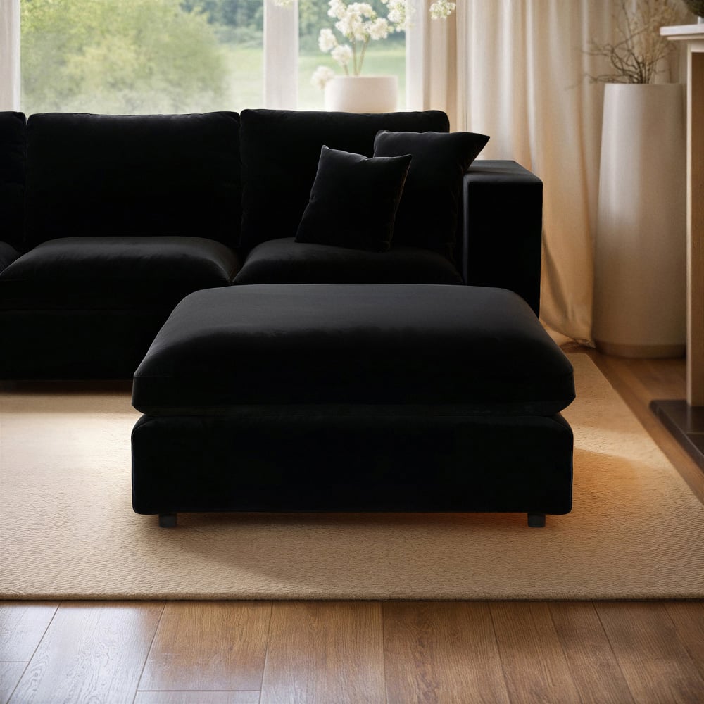 Solace+Co Asher Black Velvet Footstool Image 6