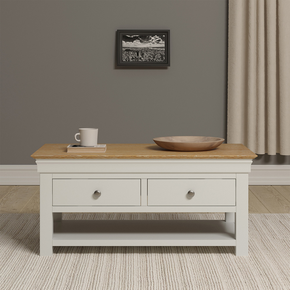 Seconique Bordeaux 2 Drawer Ivory and Oak Coffee Table Image 8