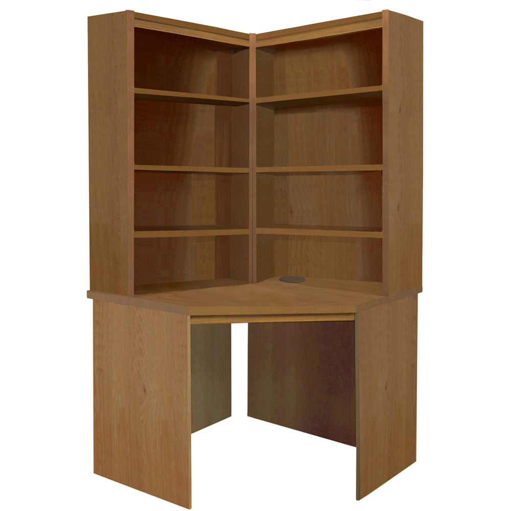 R White Cabinets Corner 8 Shelf Computer Desk with Hutch Set Brown Image 2