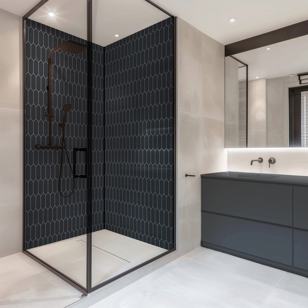 Splashbax Premium Artisan Elongated Hexagon Oxford Blue Acrylic Bathroom Wall Panel 2400 x 900mm Image 6