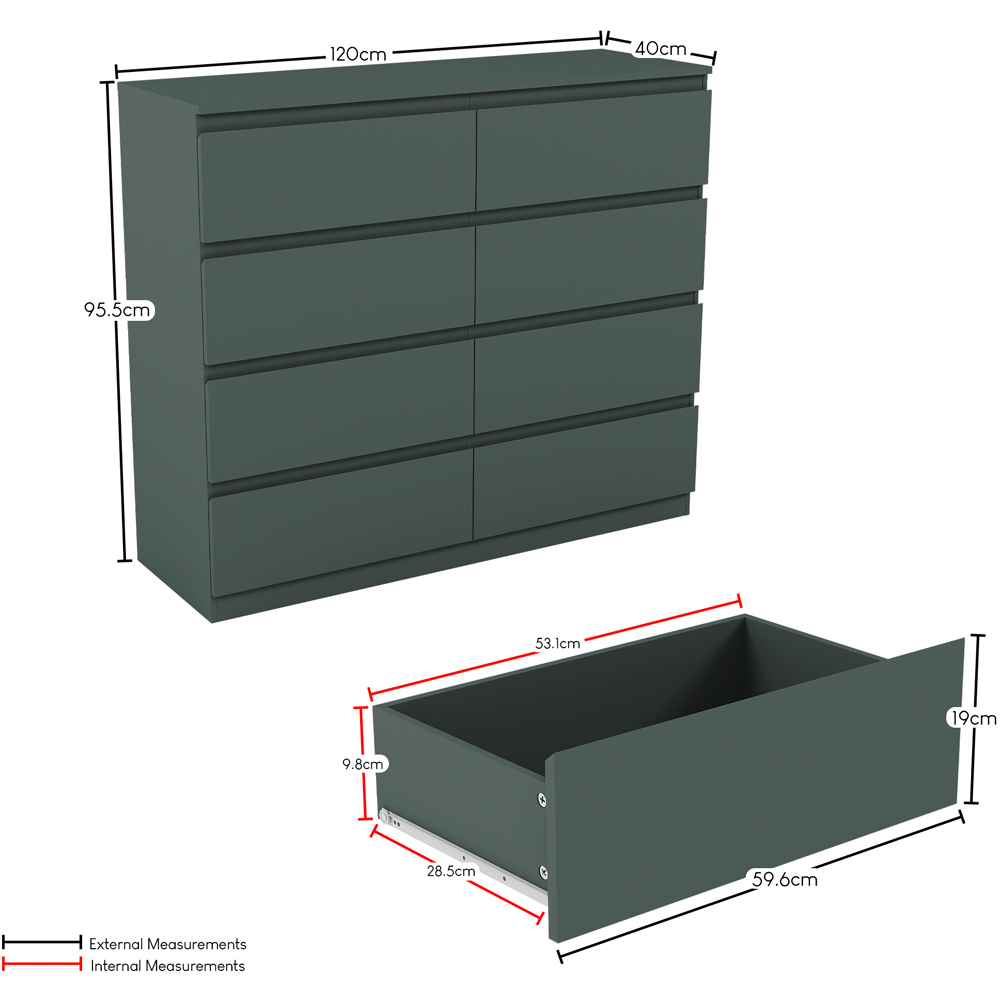 Vida Designs Denver Jasper Green 8 Drawer Bedside Table Image 7