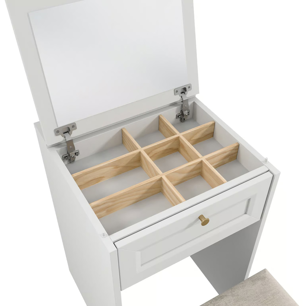 Impact Furniture Rel White Narrow Dressing Table Stool with Mirror Image 5
