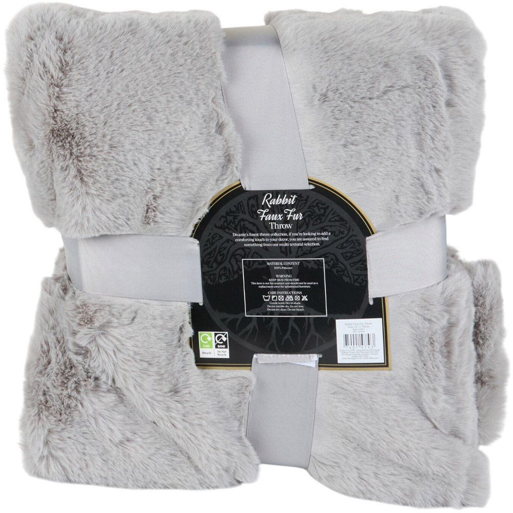 Large Rabbit Faux Fur Throw Grey Image 3
