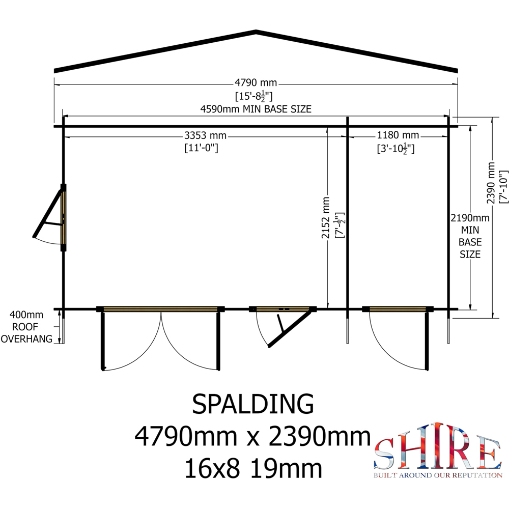 Shire Bourne 16 x 8ft Apex Garden Log Cabin Image 8