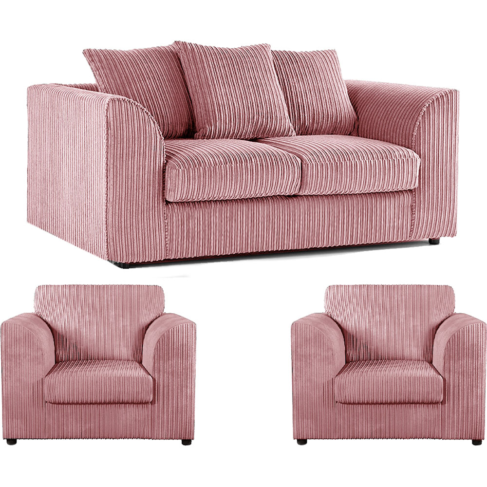 Luxor 4 Seater Pink Jumbo Cord Scatter Back Sofa Suite Image 2