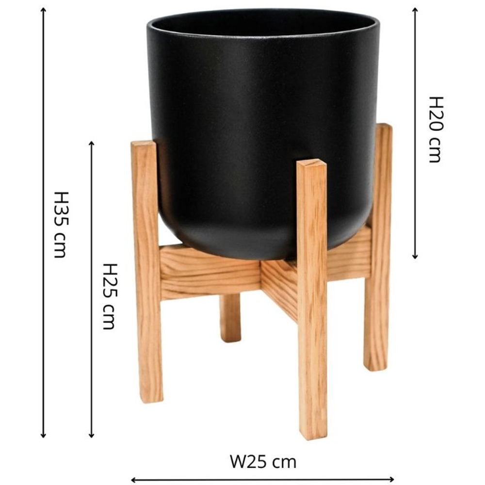 Ivyline Lisbon Black Plant Pot with Wooden Stand 20.5cm Image 4