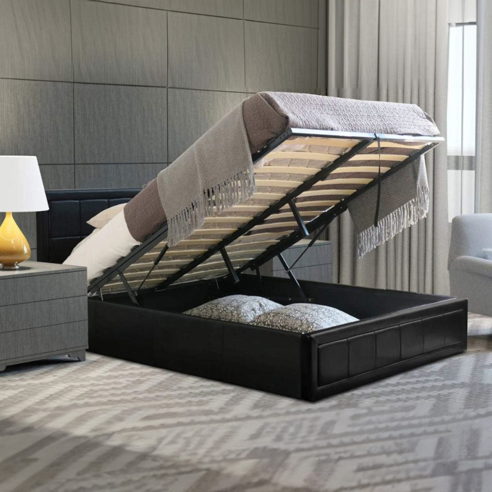 Home Treats Double Black Leather Ottoman Storage Bed Image 5