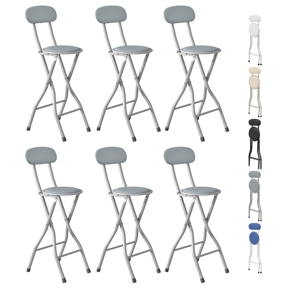 Grey Padded Folding Bar Stool Set of 6 Image 2