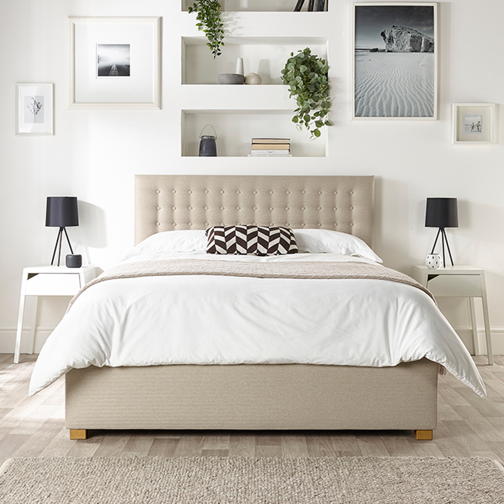 Catherine Lansfield Opulence King Size Natural Twill Ottoman Bed Image 1